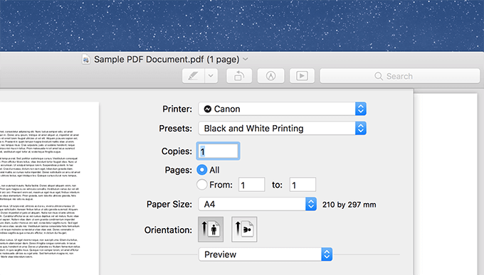 how to print black and white in pdf on mac