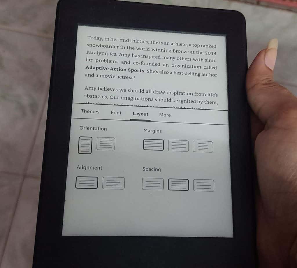 Portrait layout in Kindle