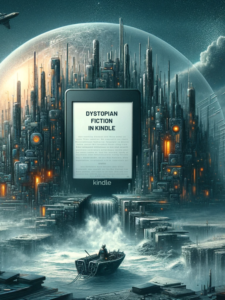 It thoughtfully depicts a fusion of dystopian themes with the modern digital reading experience,