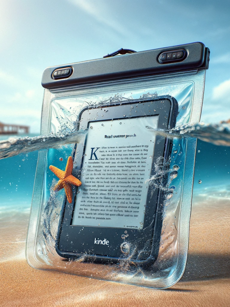 Kindle  at waterproof pouch